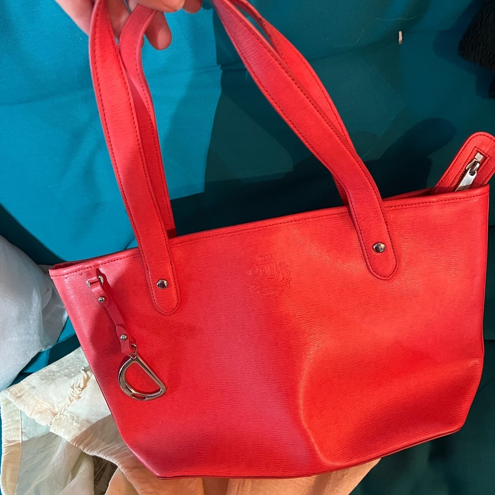 Ralph Lauren coral hand bag with duster bag